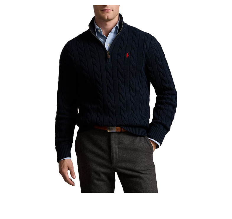 Polo Ralph Lauren Men's Cable-Knit Cotton Quarter-Zip Sweater Hunter Navy