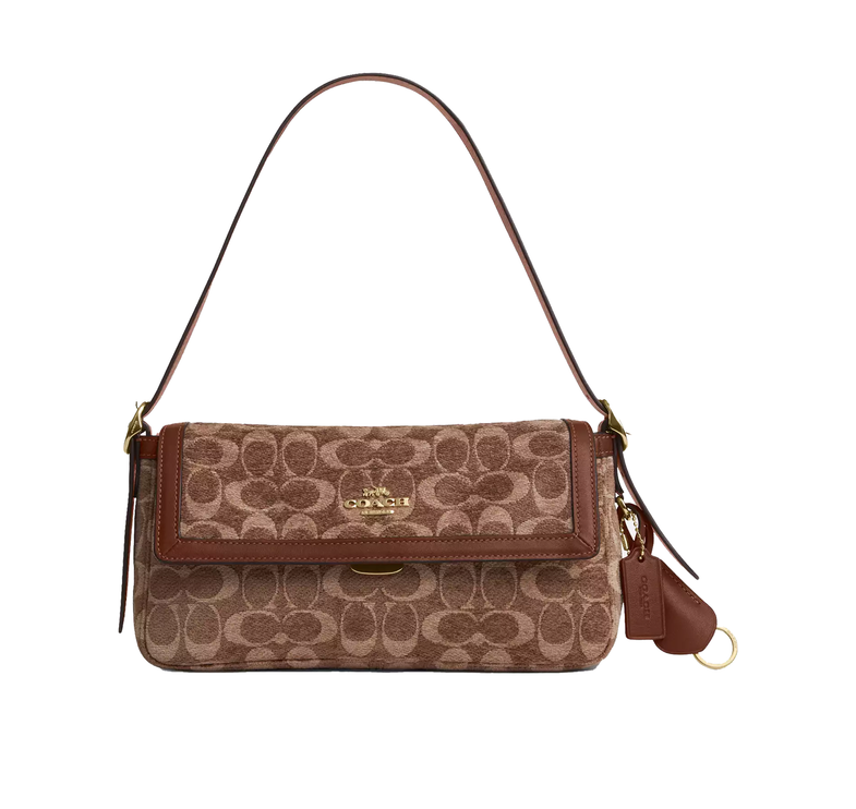 Coach Women's Etta Small Flap Shoulder Bag In Signature Chenille Gold/Light Khaki/Vintage Brown