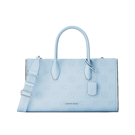 Michael Kors Women's Mirella Medium Logo Debossed Satchel Bag Pale Ocean/Silver