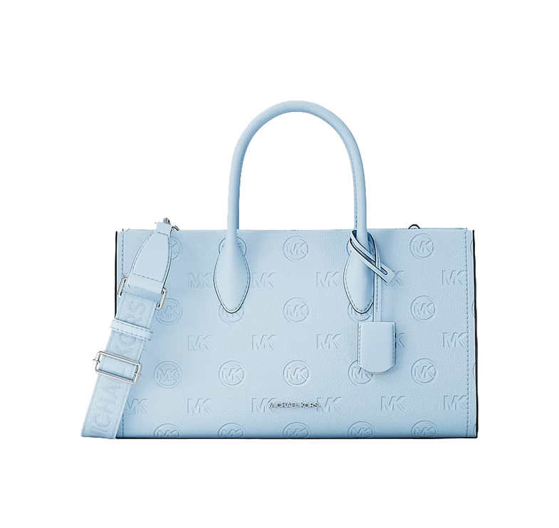 Michael Kors Women's Mirella Medium Logo Debossed Satchel Bag Pale Ocean/Silver