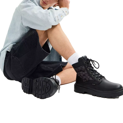 Coach Men's Combat Boot With Signature Jacquard Charcoal
