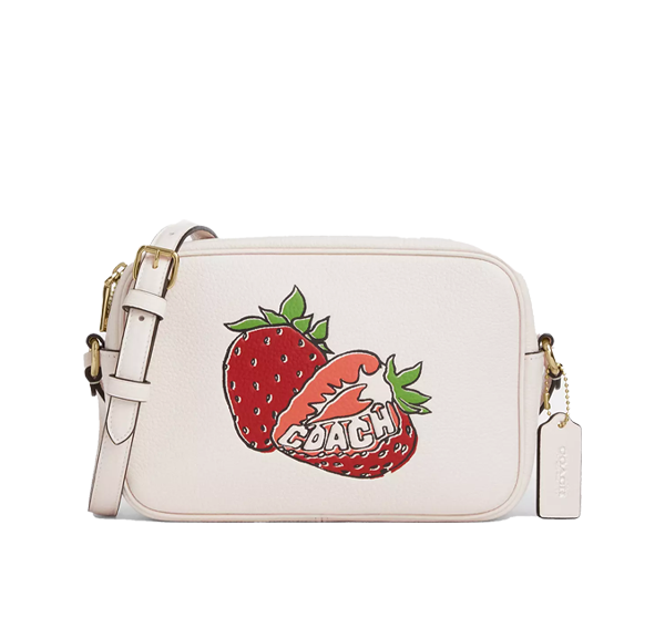 Coach Women's Jamie Camera Bag With Strawberry Graphic Gold/Chalk Multi