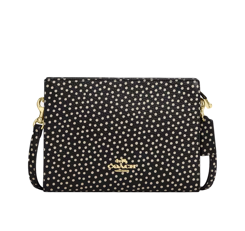 Coach Women's  Slim Crossbody Bag With Spot Print Gold/Black Multi