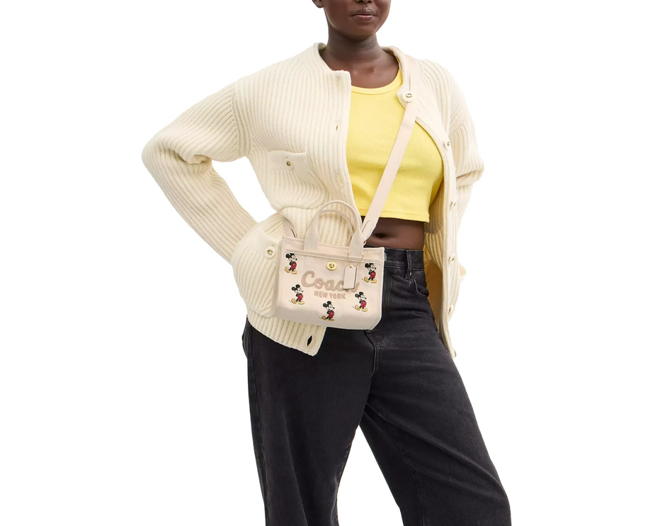 Coach Women's Disney X Coach Cargo Tote Bag 20 With Mickey Mouse In Regenerative Cotton Canvas Brass/Ivory Multi
