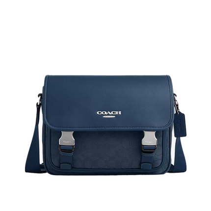 Coach Unisex Racer Messenger Bag In Signature Jacquard Silver/Denim/Dark Denim