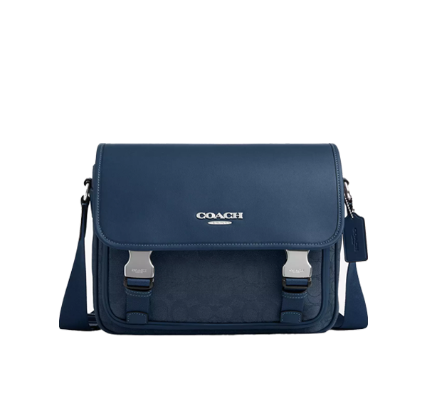 Coach Unisex Racer Messenger Bag In Signature Jacquard Silver/Denim/Dark Denim