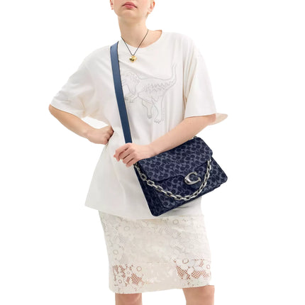Coach Women's Chain Tabby Shoulder Bag 30 In Signature Denim Silver/Deep Blue Multi