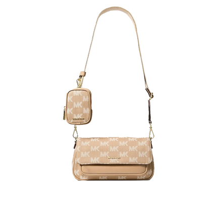 Michael Kors Women's Jet Set Travel Small Logo Jacquard Denim Crossbody Bag With Pouch Camel/Gold