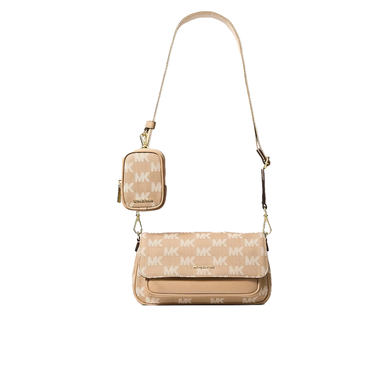Michael Kors Women's Jet Set Travel Small Logo Jacquard Denim Crossbody Bag With Pouch Camel/Gold