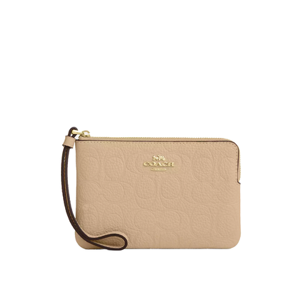 Coach Women's Corner Zip Wristlet In Signature Leather Gold/Oat