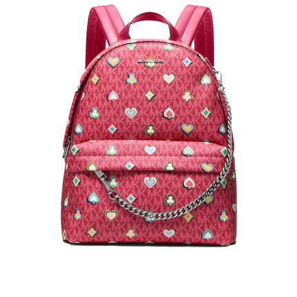 Michael Kors Women's Slater Medium Printed Signature Logo Backpack Dk Raspberry