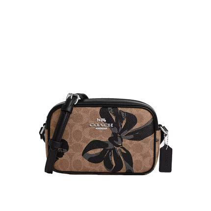 Coach Women's Mini Jamie Camera Bag In Signature Canvas With Bow Print Silver/Tan/Black Multi