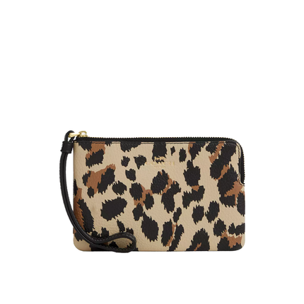 Coach Women's Corner Zip Wristlet With Leopard Print Gold/Leopard Multi