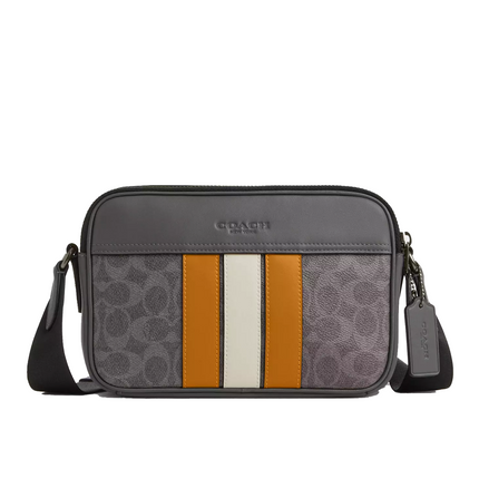 Coach Unisex Graham Crossbody Bag In Signature Canvas With Varsity Stripe Qb/Grey/Ochre/Chalk