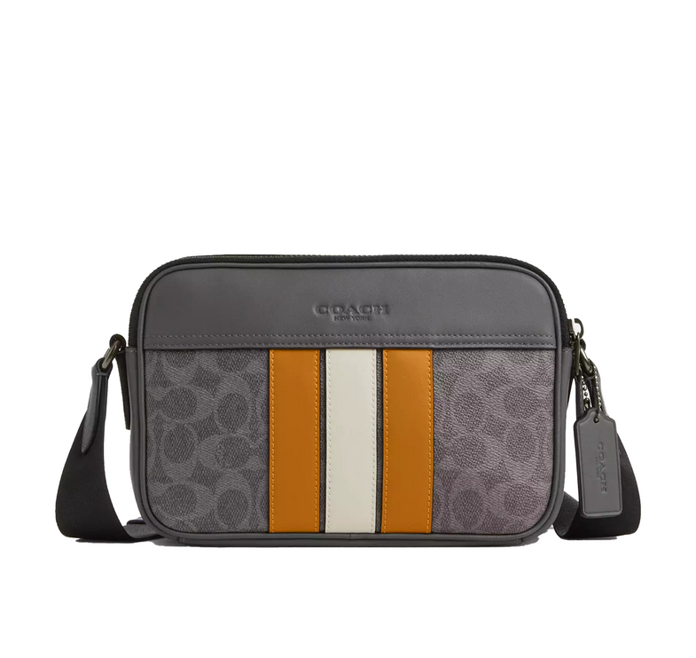 Coach Unisex Graham Crossbody Bag In Signature Canvas With Varsity Stripe Qb/Grey/Ochre/Chalk