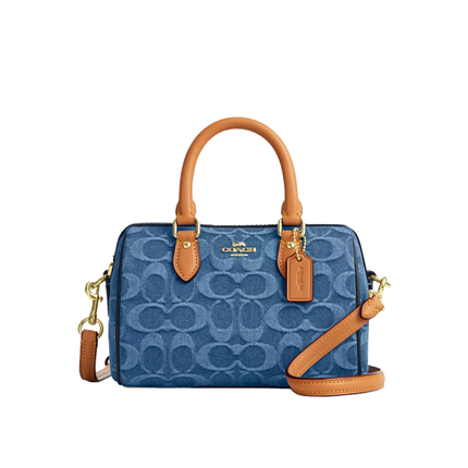 Coach Women's Mini Rowan Crossbody Bag In Signature Denim Gold/Indigo