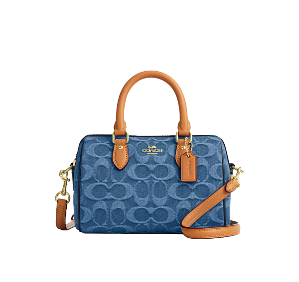 Coach Women's Mini Rowan Crossbody Bag In Signature Denim Gold/Indigo