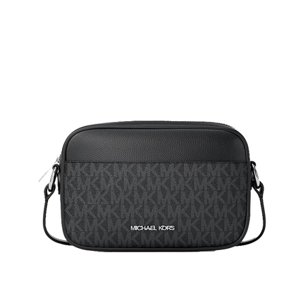 Michael Kors Women's Jet Set Travel Small Signature Logo Camera Crossbody Bag Black/Silver