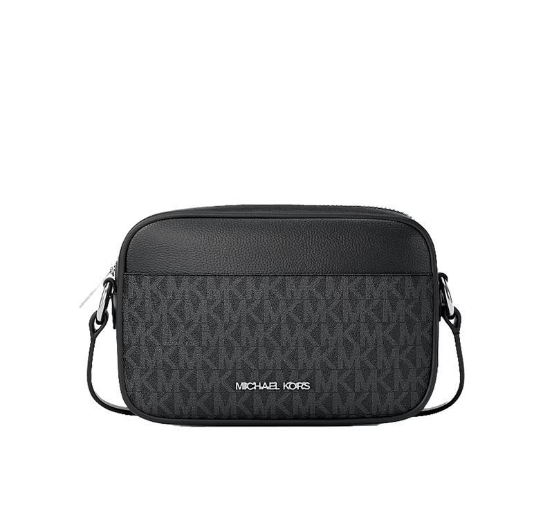 Michael Kors Women's Jet Set Travel Small Signature Logo Camera Crossbody Bag Black/Silver