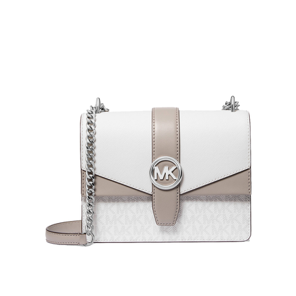 Michael Kors Women's Greenwich Small Color-Block Signature Logo Crossbody Bag Optic White