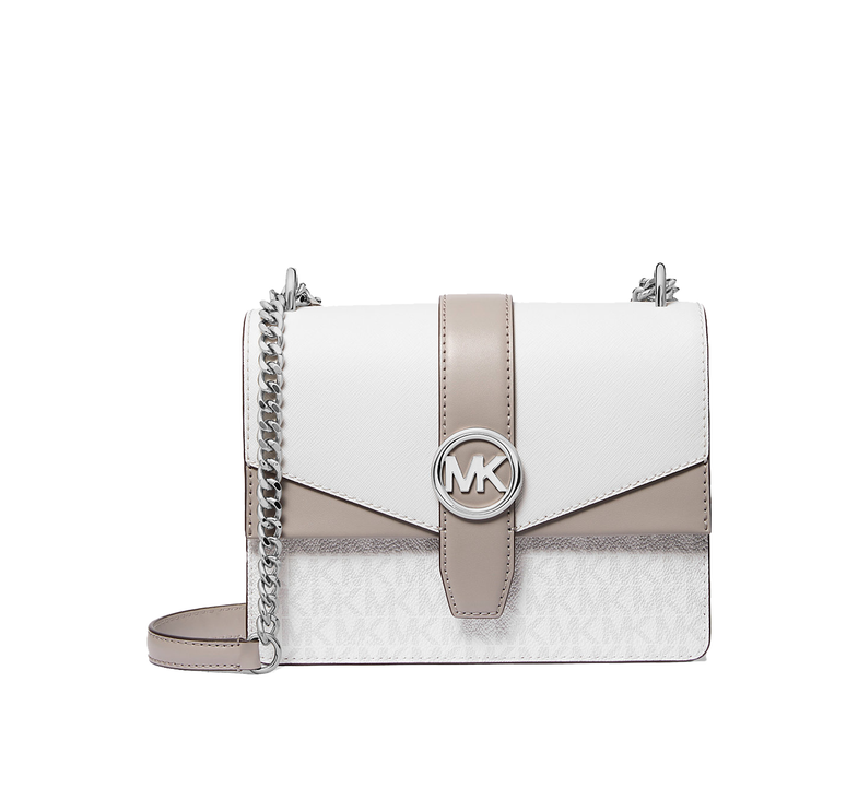 Michael Kors Women's Greenwich Small Color-Block Signature Logo Crossbody Bag Optic White