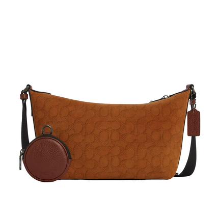 Coach Unisex Small Finn Crossbody Bag With Pouch In Signature Suede Qb/Caramel Sable