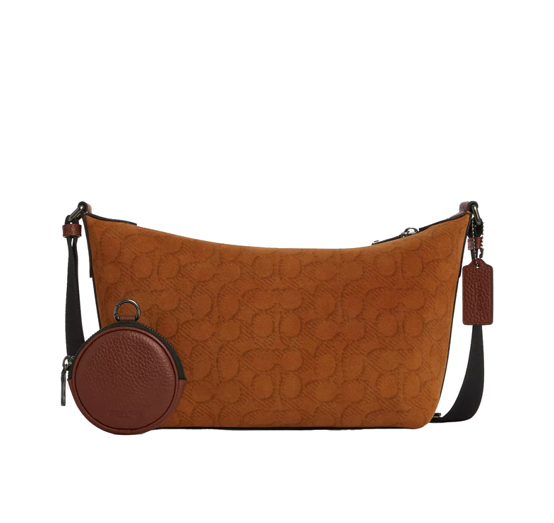 Coach Unisex Small Finn Crossbody Bag With Pouch In Signature Suede Qb/Caramel Sable