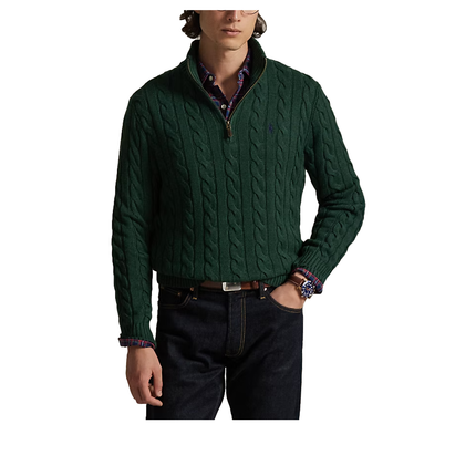 Polo Ralph Lauren Men's Cable-Knit Cotton Quarter-Zip Sweater Scotch Pine Heather