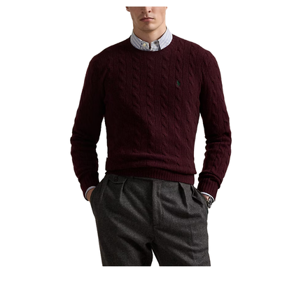 Polo Ralph Lauren Men's Cable-Knit Wool-Cashmere Sweater Aged Wine Heather