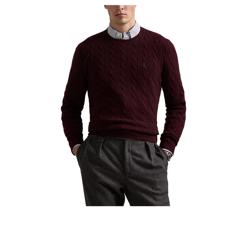 Polo Ralph Lauren Men's Cable-Knit Wool-Cashmere Sweater Aged Wine Heather