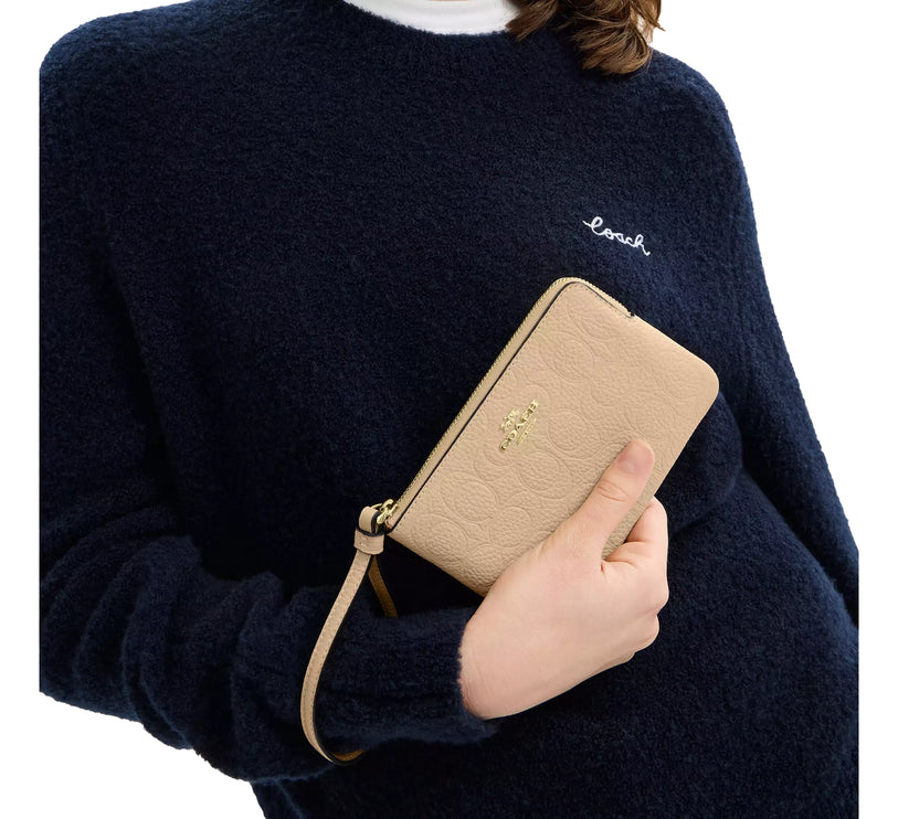 Coach Women's Corner Zip Wristlet In Signature Leather Gold/Oat