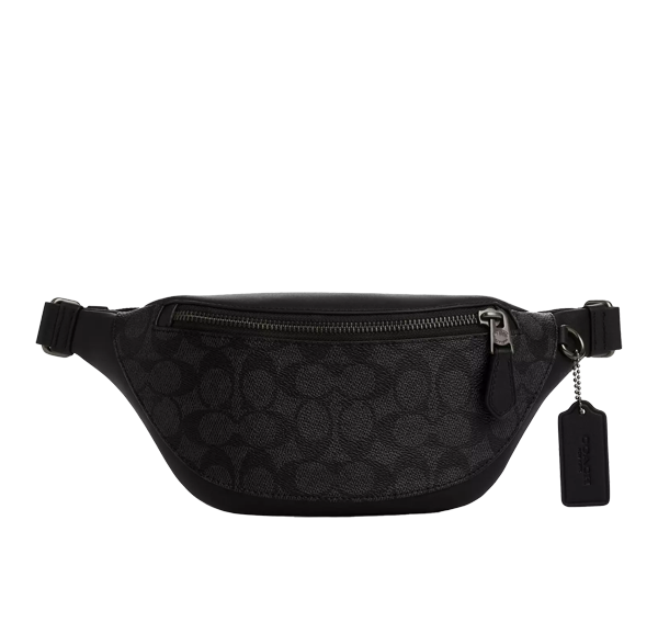 Coach Unisex Warren Mini Belt Bag In Signature Canvas Gunmetal/Charcoal/Black