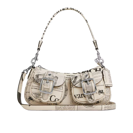 Coach Women's Ashton Shoulder Bag With Newspaper Print Silver/Chalk Multi