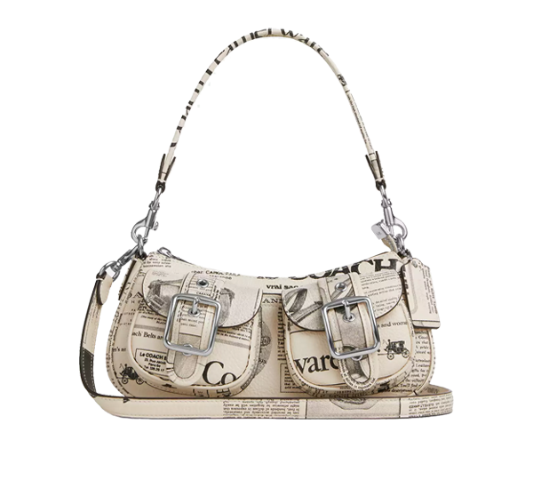 Coach Women's Ashton Shoulder Bag With Newspaper Print Silver/Chalk Multi