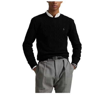 Polo Ralph Lauren Men's Cable-Knit Wool-Cashmere Sweater Polo Black