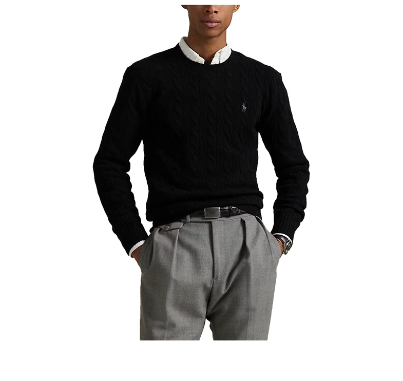 Polo Ralph Lauren Men's Cable-Knit Wool-Cashmere Sweater Polo Black