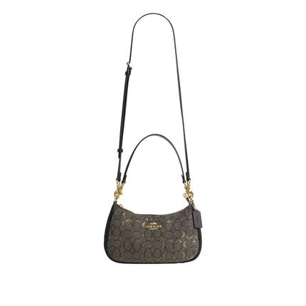Coach Women's Teri Shoulder Bag In Signature Jacquard Gold/Charcoal