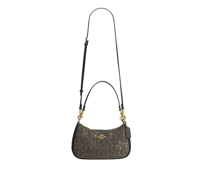 Coach Women's Teri Shoulder Bag In Signature Jacquard Gold/Charcoal