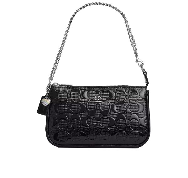 Coach Women's Nolita 19 In Signature Leather With Heart Charm Silver/Black