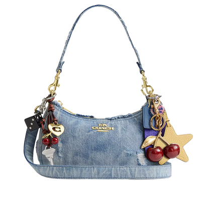 Coach Women's Teri Shoulder Bag In Loved Denim With Charms Gold/Light Indigo