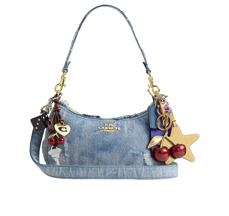 Coach Women's Teri Shoulder Bag In Loved Denim With Charms Gold/Light Indigo