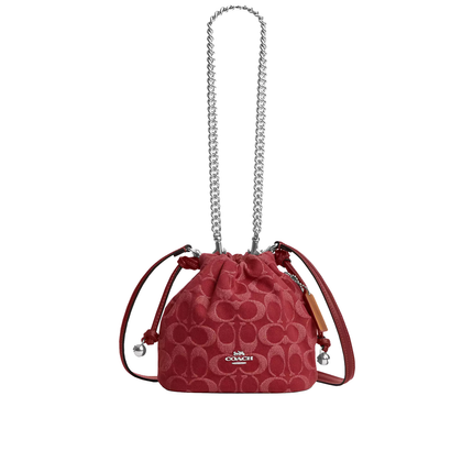 Coach Women's Faye Mini Drawstring Bag In Signature Denim Silver/True Red