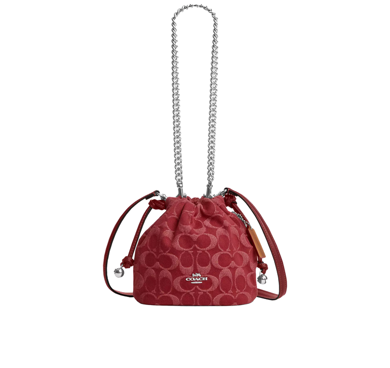 Coach Women's Faye Mini Drawstring Bag In Signature Denim Silver/True Red