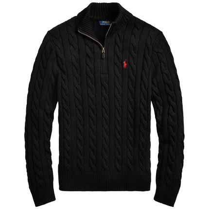 Polo Ralph Lauren Men's Cable-Knit Cotton Quarter-Zip Sweater Polo Black