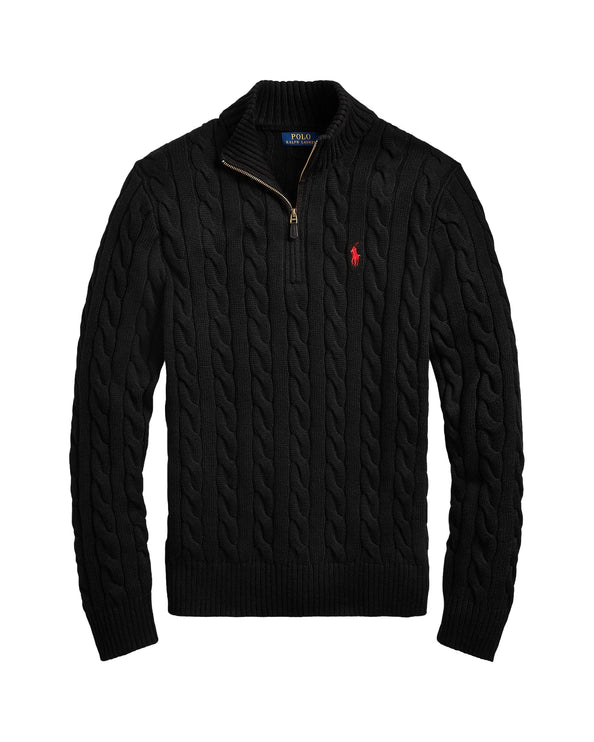 Polo Ralph Lauren Men's Cable-Knit Cotton Quarter-Zip Sweater Polo Black