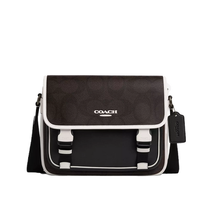 Coach Unisex Racer Messenger Bag In Blocked Signature Canvas Walnut/Chalk