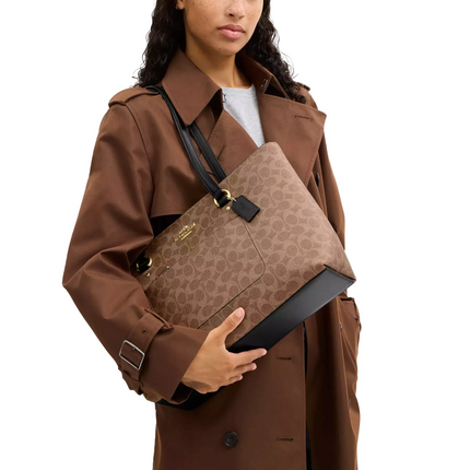 Coach Women's Station Tote Bag In Signature Canvas Gold/Tan/Black