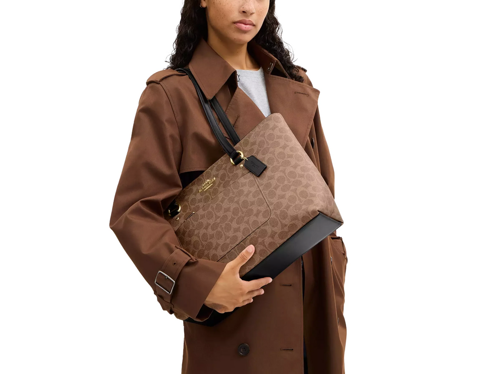 Coach Women's Station Tote Bag In Signature Canvas Gold/Tan/Black