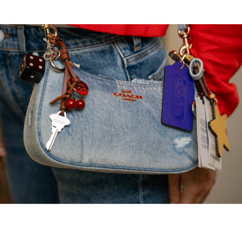 Coach Women's Teri Shoulder Bag In Loved Denim With Charms Gold/Light Indigo