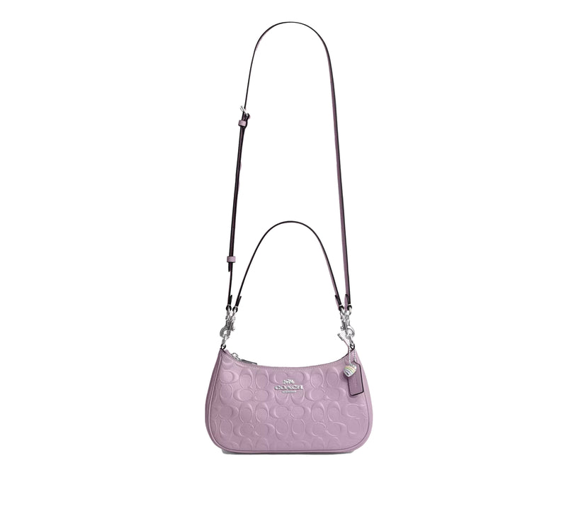 Coach Women's Teri Shoulder Bag In Signature Leather With Heart Charm Silver/Light Violet